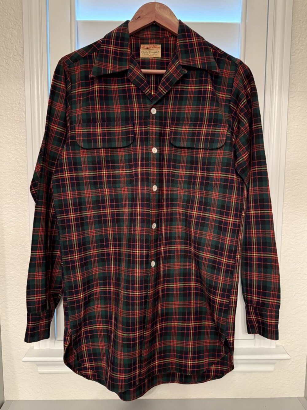VTG 1950's/60's MCM Woven Wool Tartan Clyde Campbell 'Board Shirt'